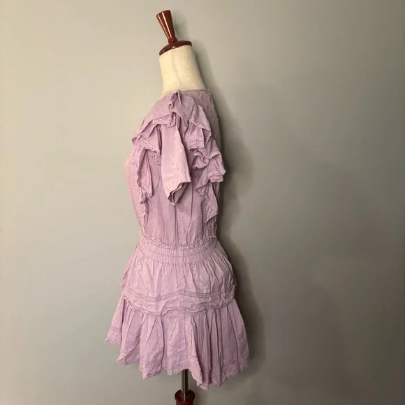 LoveShackFancy Natasha short sleeve eyelet mini dress in lavender size P - Picture 3 of 5